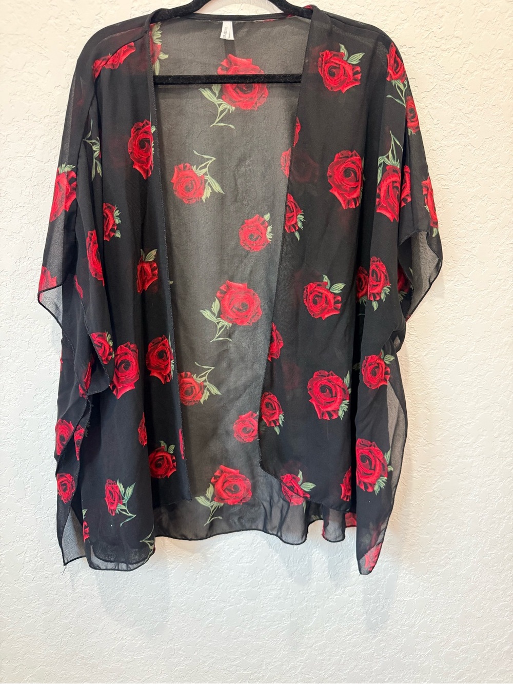Live 4 Truth Black Sheer Robe with Red Rose Print